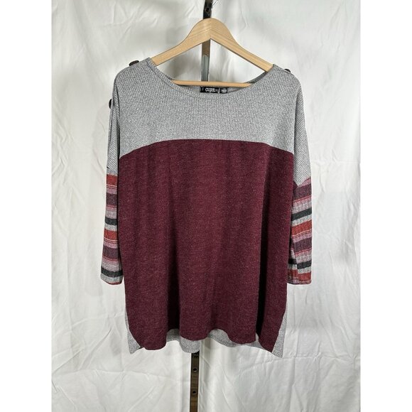 Cure Women’s Color Block Blouse Striped 3/4 Sleeve Top Size 1X Plus Casual Top - Picture 3 of 10